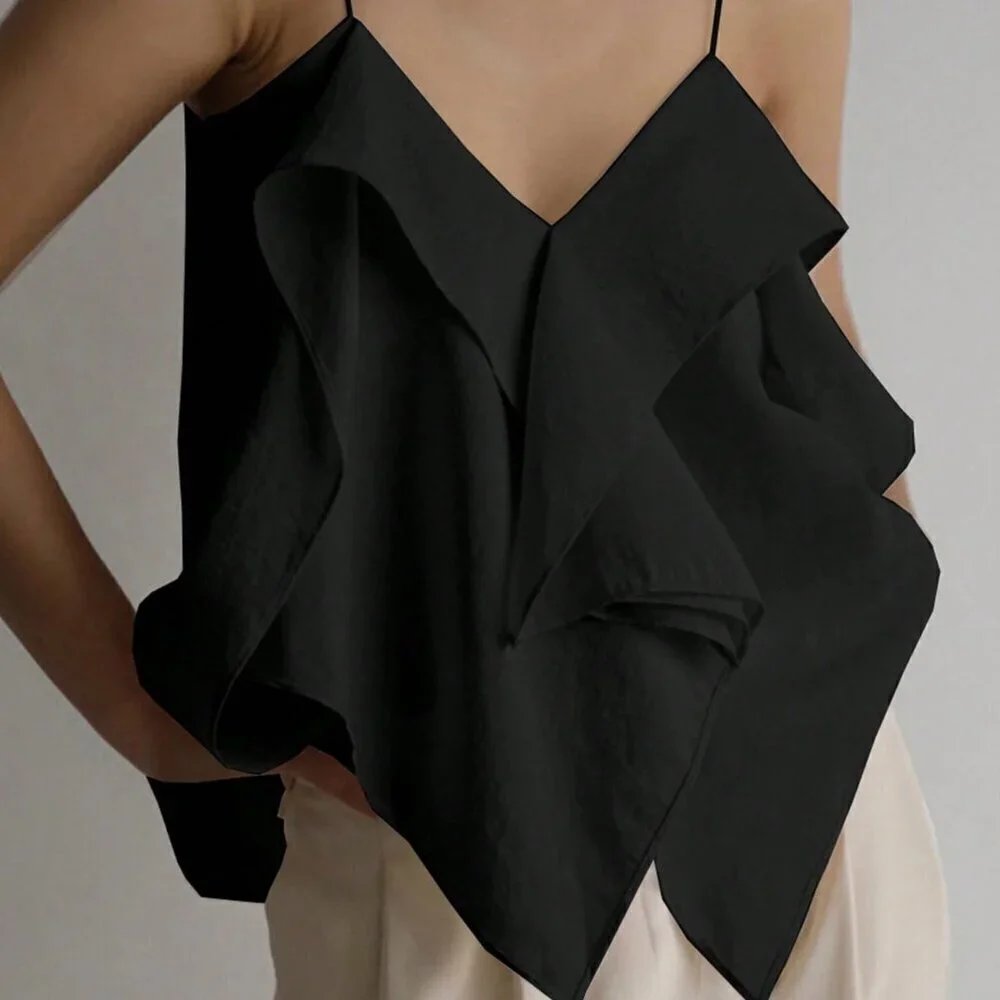 Black Casual Women's Ruffle Strap - Picture 2 of 6